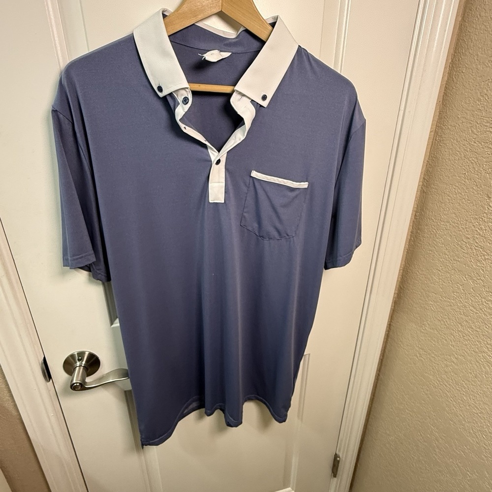 Mens XL Tech Polo Shirt Blue Athletic Fit 4-Way Stretch‎ Golf Performance